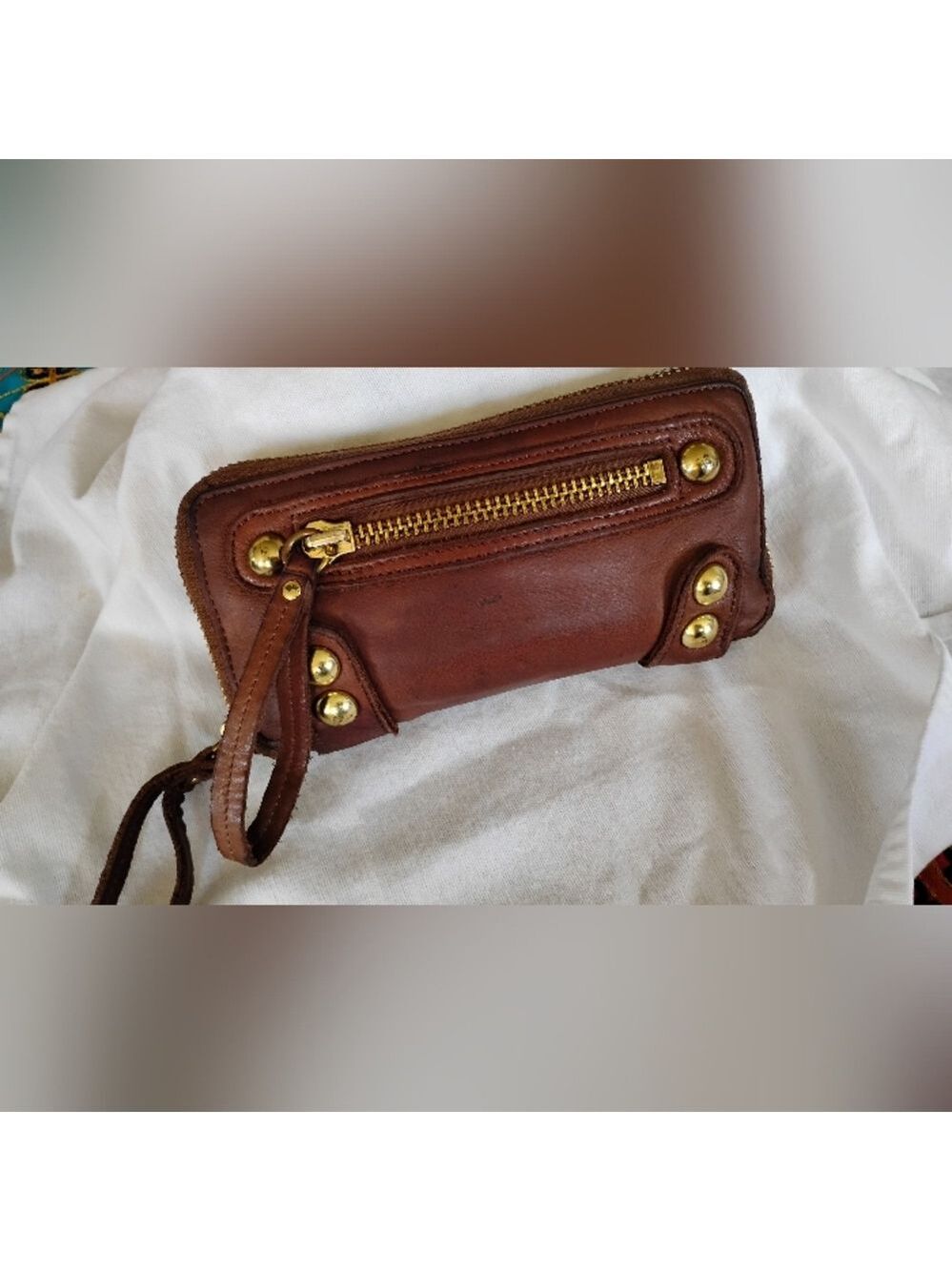 Linea Pelle Dylan Zip Around Wristlet Soft As Butter Leather. Studs.